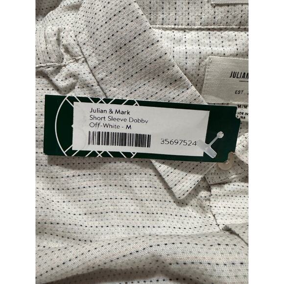 Julian & Mark Dobby Shirt M Off White Short Sleeve Stretch Textured Minimalist - Picture 3 of 6